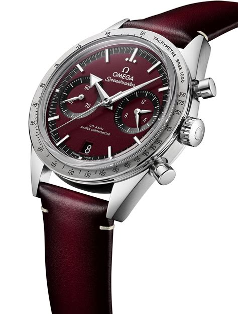 omega speedmaster burgundy dial|omega speedmaster 57 price.